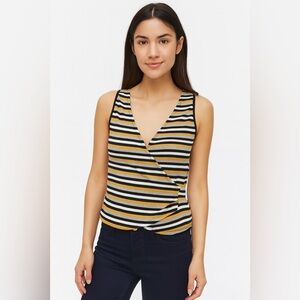 William B Ribbed Striped Wrap Tank Top V neck Women’s S Black, White, Yellow